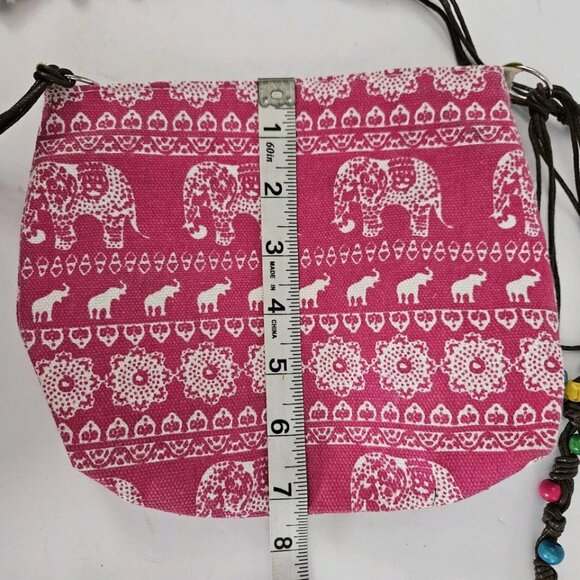 Casual BOHO Pink & White Shoulder Bag with Elephants and Colored Wooden Beads - Picture 11 of 14